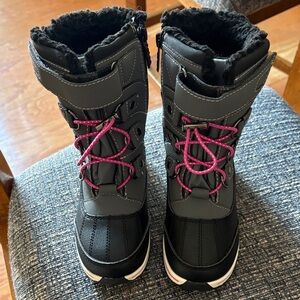 Black and Gray Winter Boots with Pink Laces